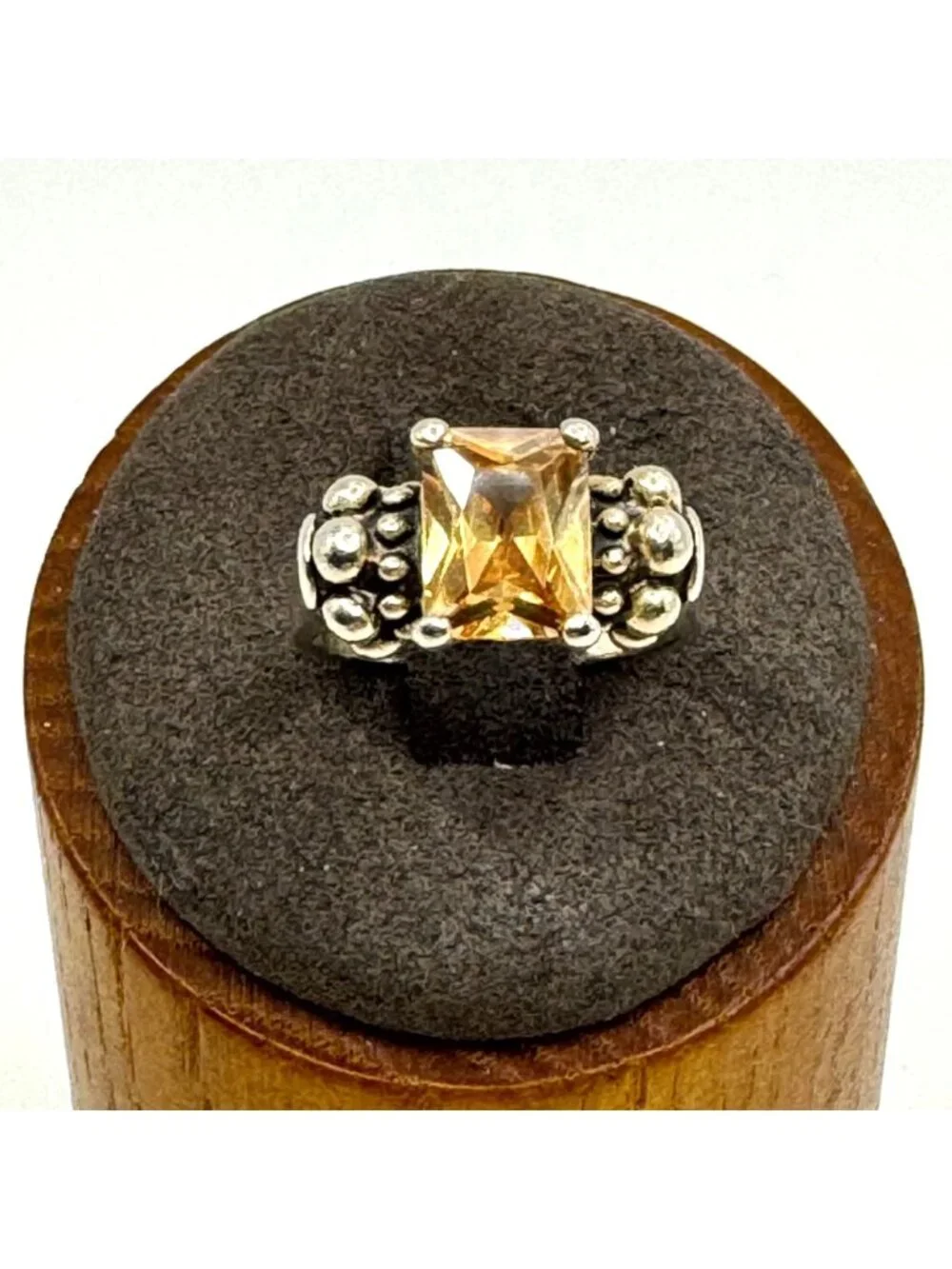 Citrine Prong Set Beaded Shoulders Ring Sterling Silver 925 Size 5.75